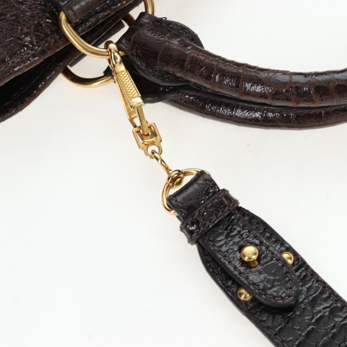 Miu Miu Hand Bag Crocodile Embossed Leather 2way Brown Gold Auth 203782A