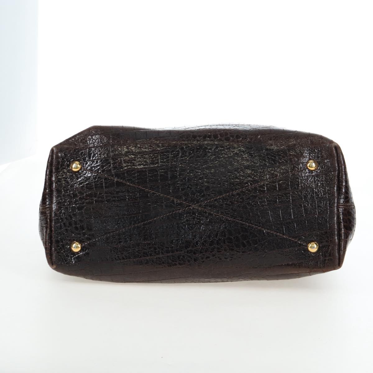 Miu Miu Hand Bag Crocodile Embossed Leather 2way Brown Gold Auth 203782A