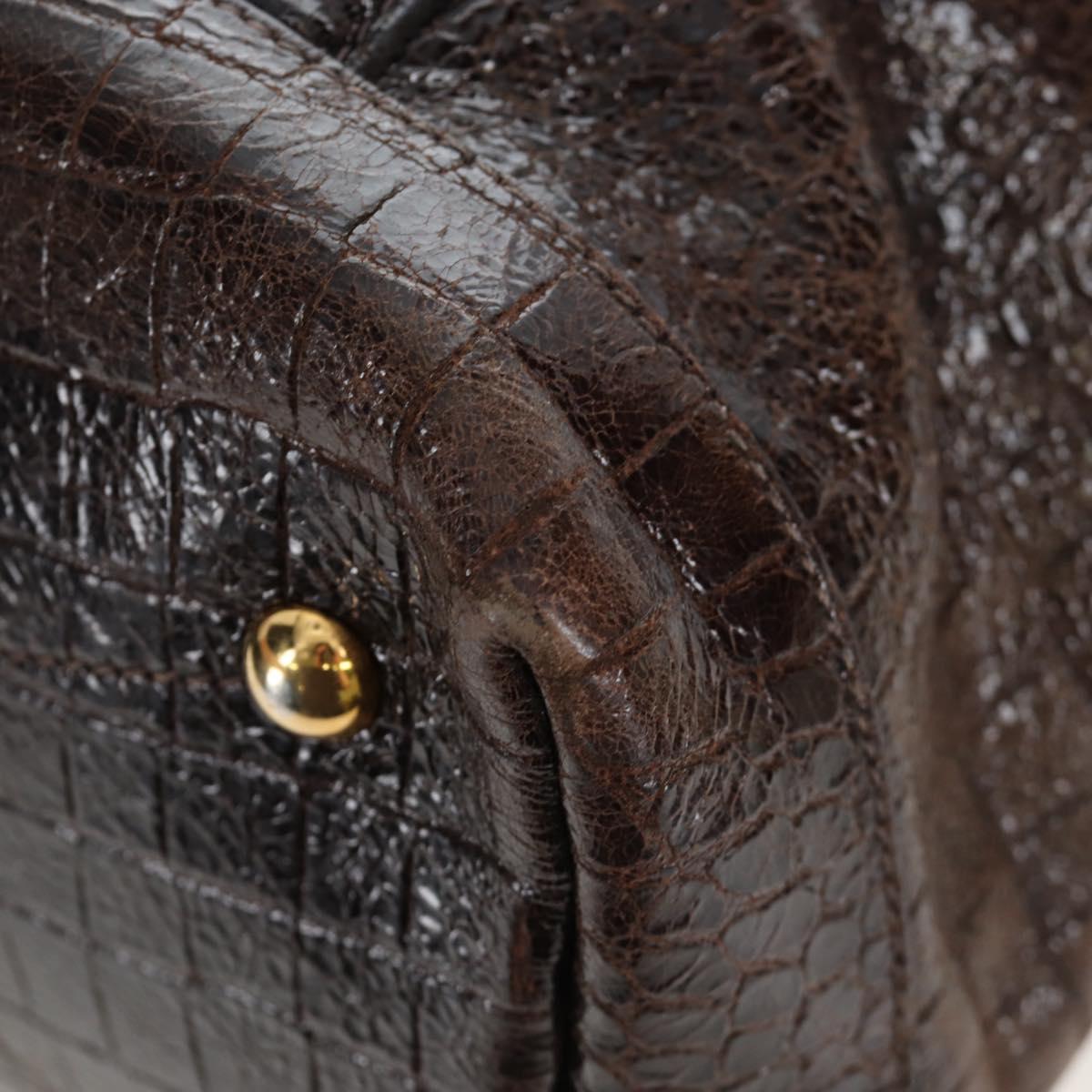 Miu Miu Hand Bag Crocodile Embossed Leather 2way Brown Gold Auth 203782A