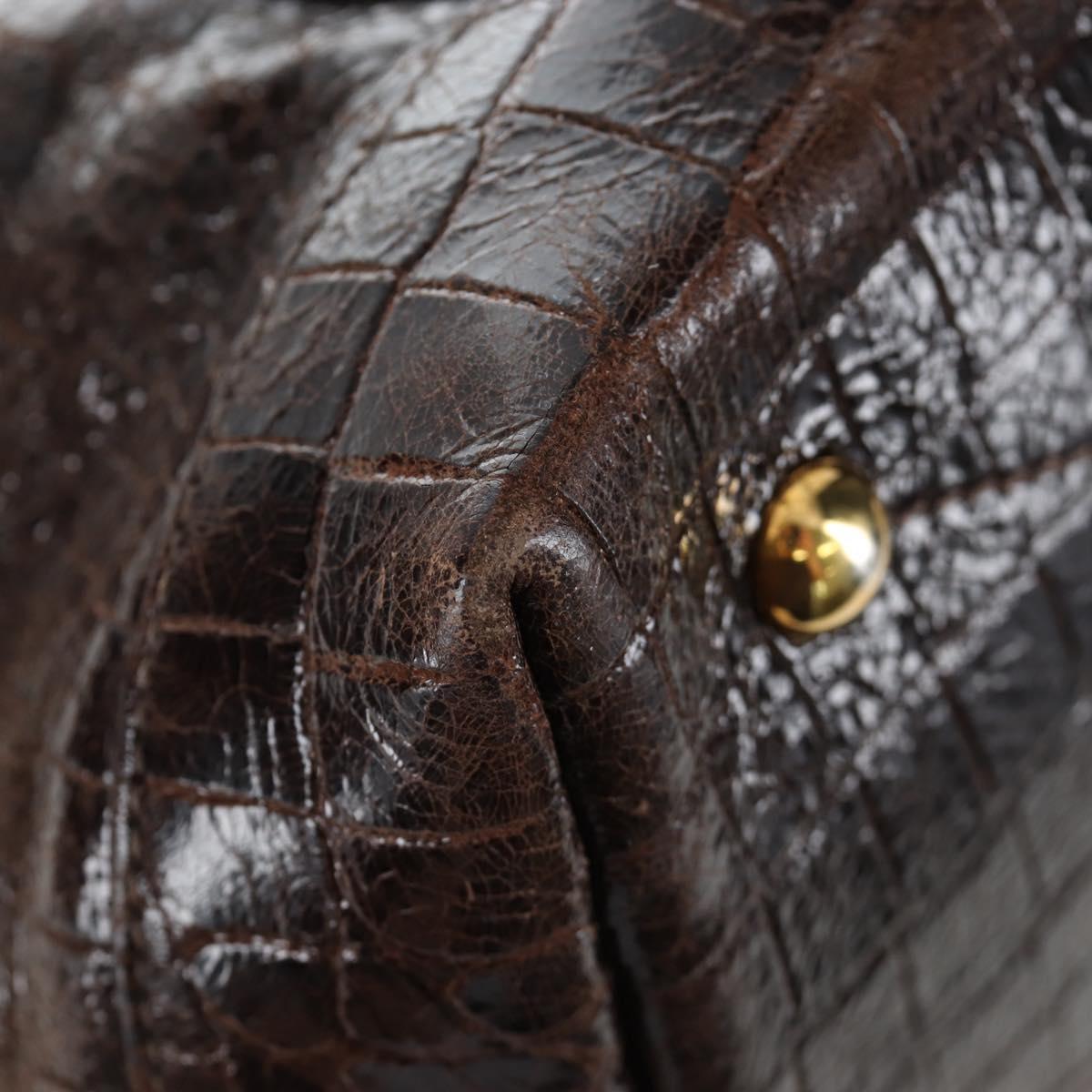 Miu Miu Hand Bag Crocodile Embossed Leather 2way Brown Gold Auth 203782A