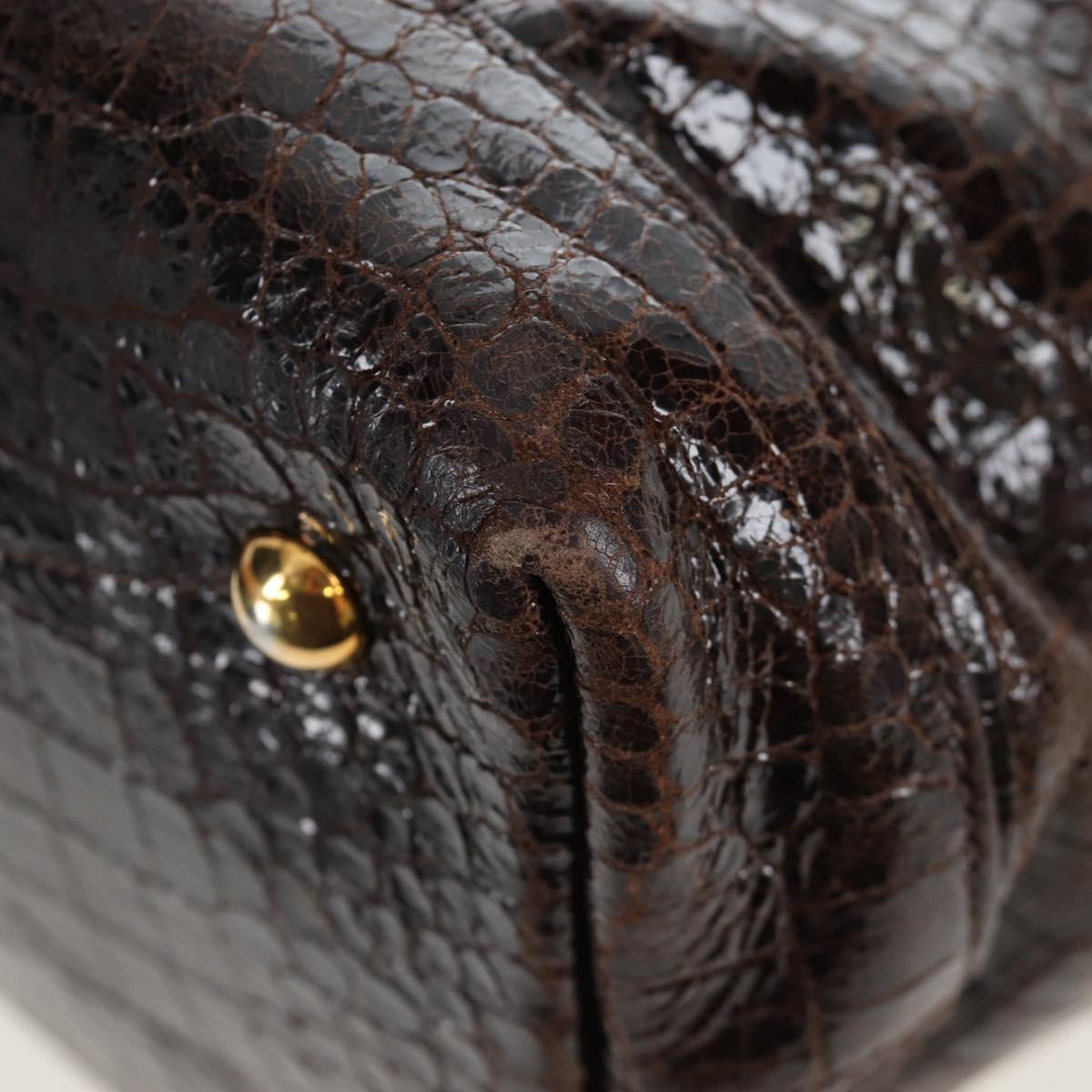 Miu Miu Hand Bag Crocodile Embossed Leather 2way Brown Gold Auth 203782A