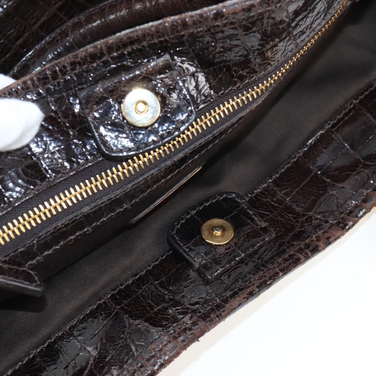 Miu Miu Hand Bag Crocodile Embossed Leather 2way Brown Gold Auth 203782A