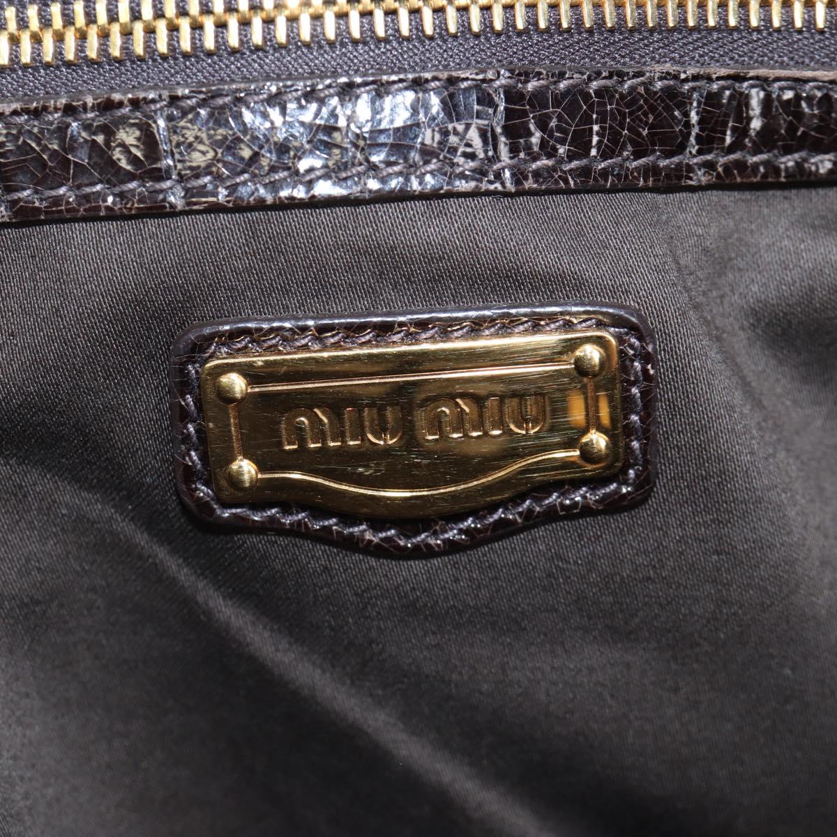 Miu Miu Hand Bag Crocodile Embossed Leather 2way Brown Gold Auth 203782A