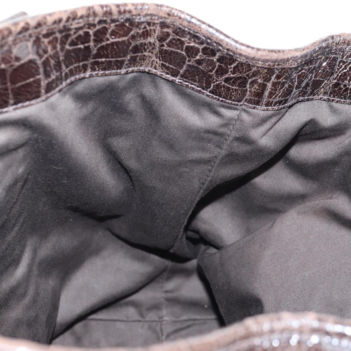 Miu Miu Hand Bag Crocodile Embossed Leather 2way Brown Gold Auth 203782A