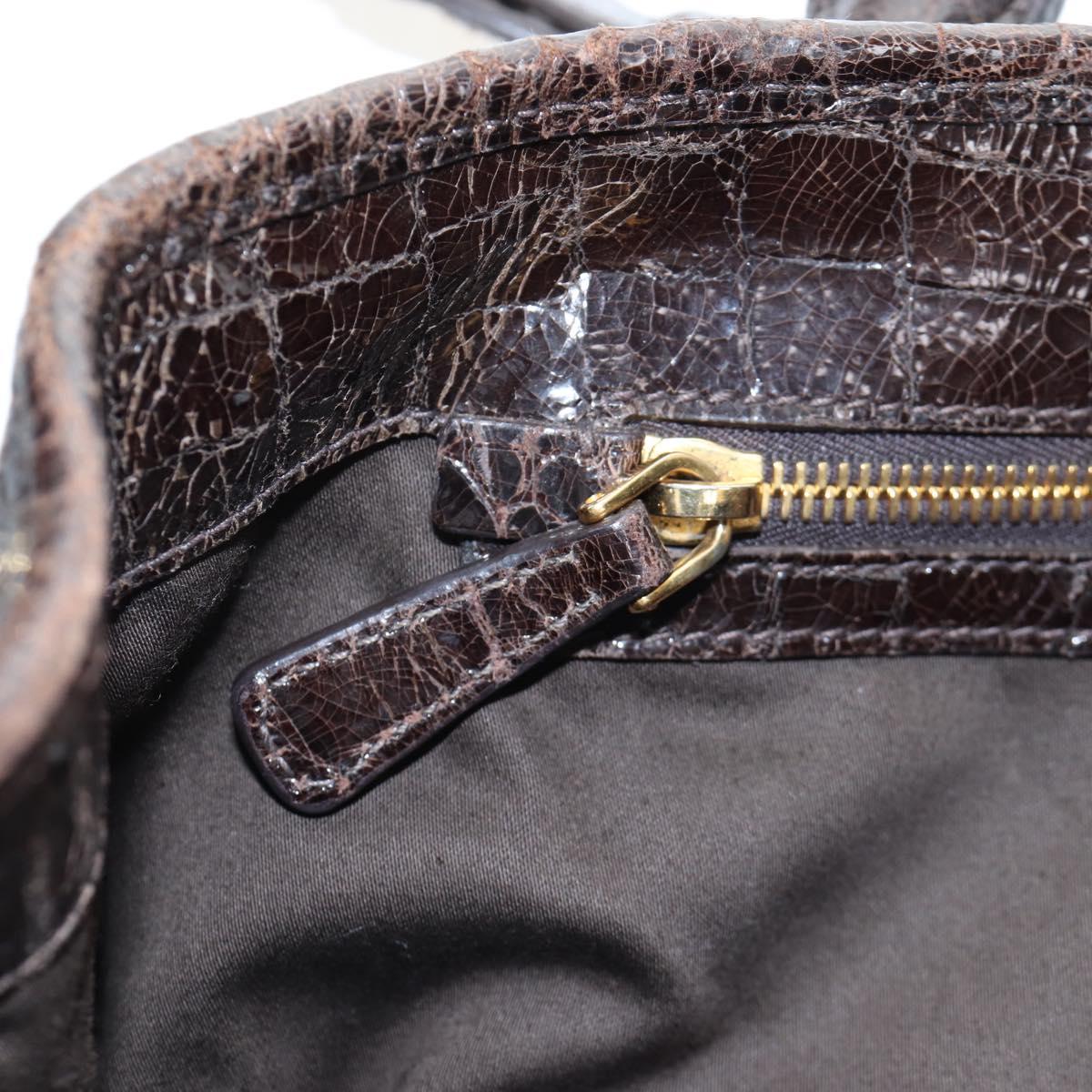 Miu Miu Hand Bag Crocodile Embossed Leather 2way Brown Gold Auth 203782A