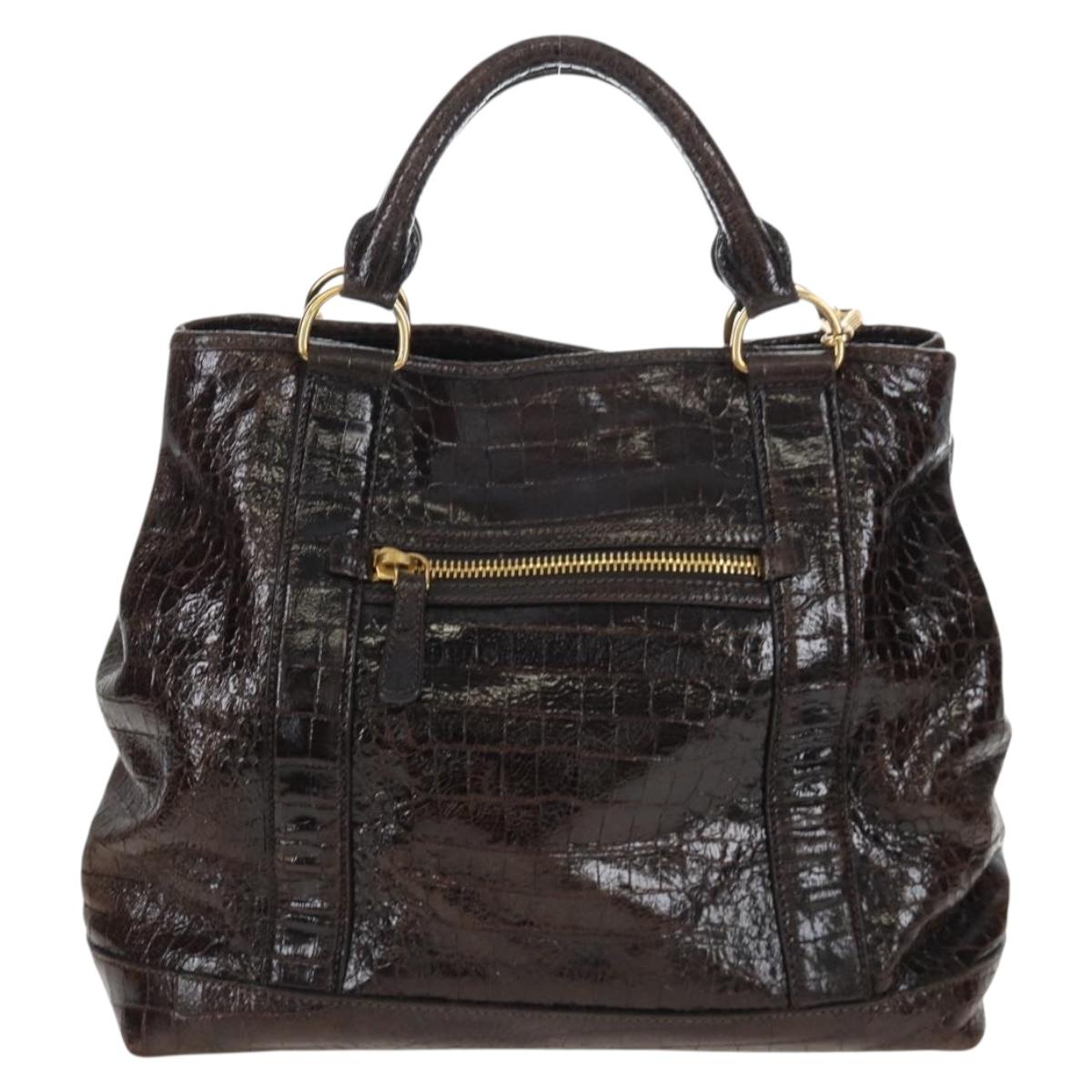 Miu Miu Hand Bag Crocodile Embossed Leather 2way Brown Gold Auth 203782A