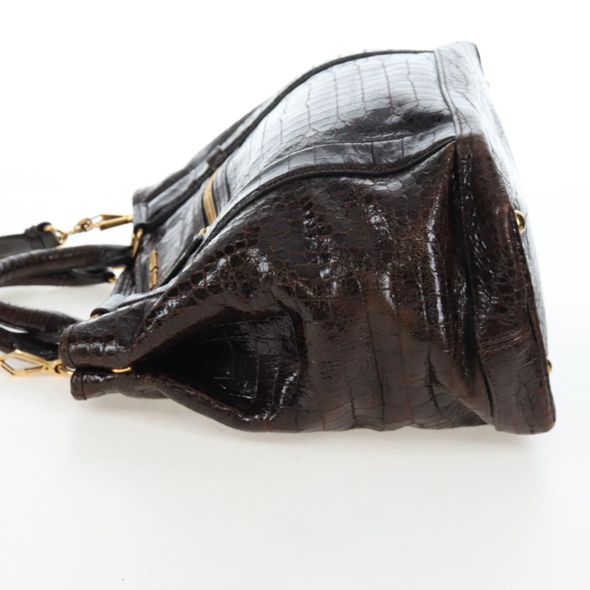 Miu Miu Hand Bag Crocodile Embossed Leather 2way Brown Gold Auth 203782A