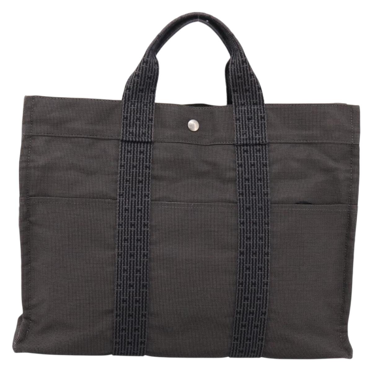 HERMES Her Line Tote MM Tote Bag Canvas Gray Silver Auth 203783