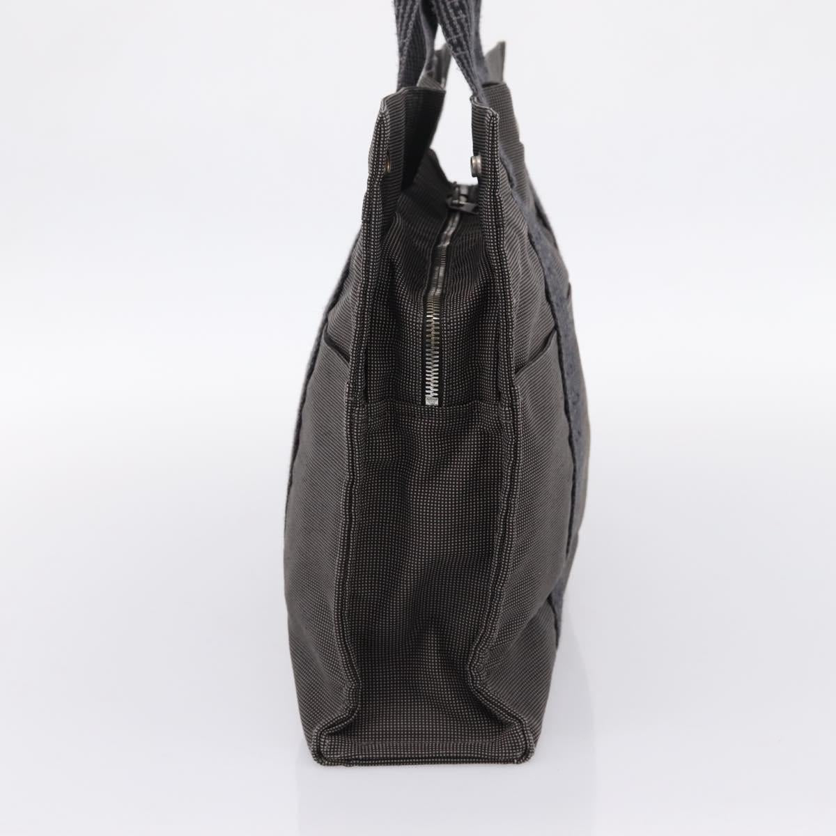 HERMES Her Line Tote MM Tote Bag Canvas Gray Silver Auth 203783