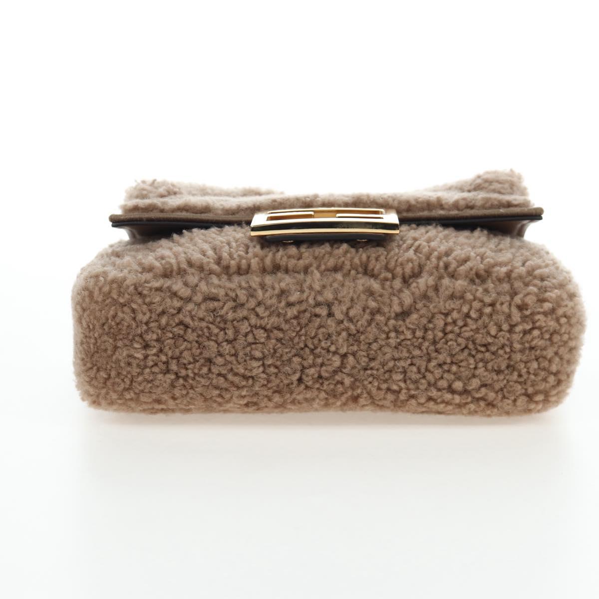 FENDI Baguette Shoulder Bag Shearing 2way Beige Gold Auth 203787SAM