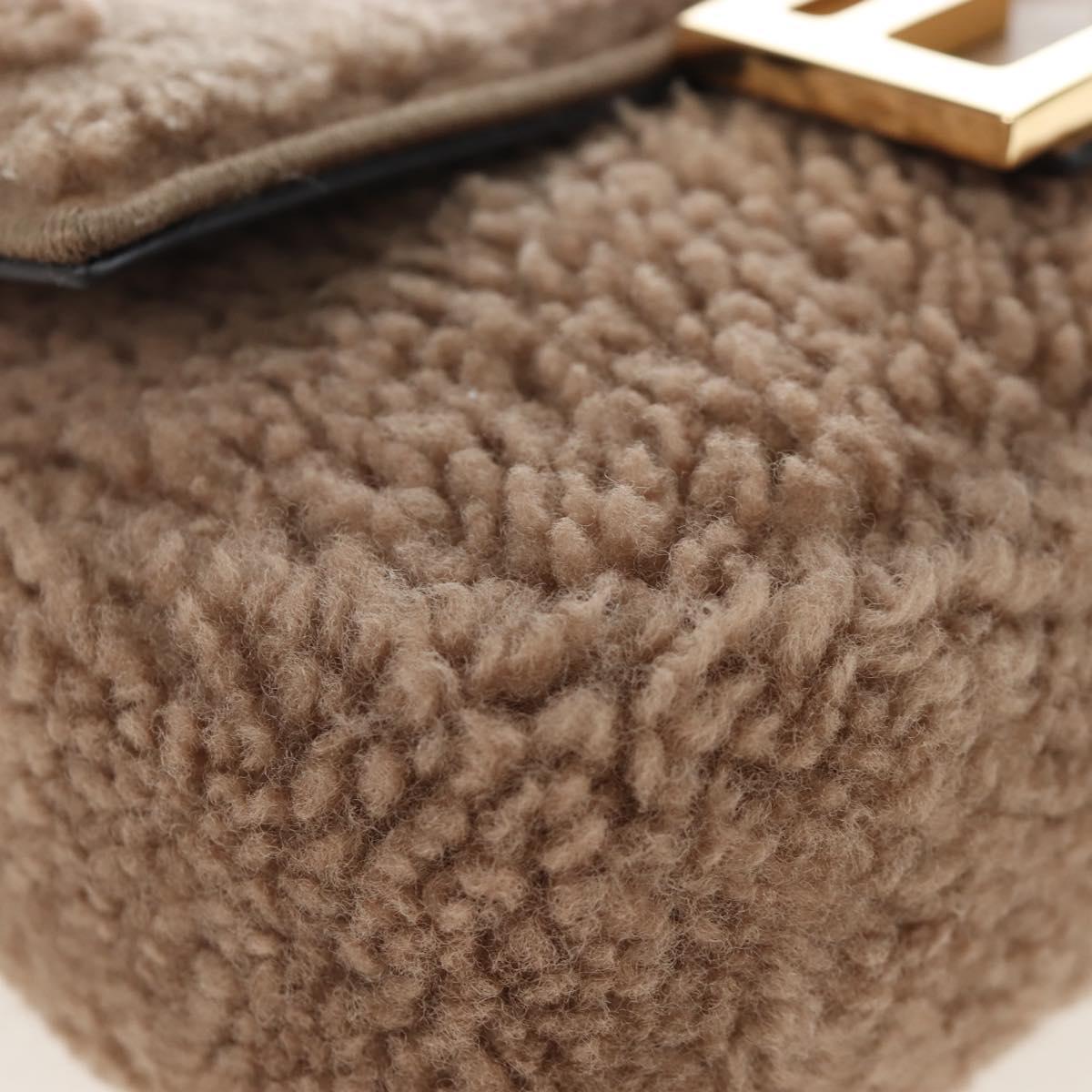 FENDI Baguette Shoulder Bag Shearing 2way Beige Gold Auth 203787SAM