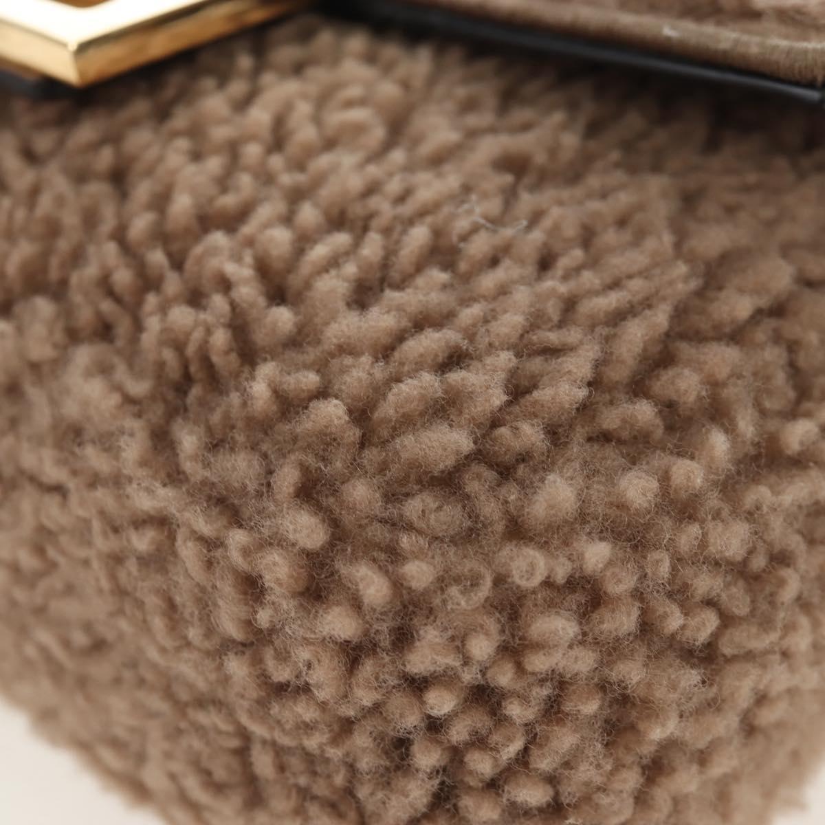 FENDI Baguette Shoulder Bag Shearing 2way Beige Gold Auth 203787SAM