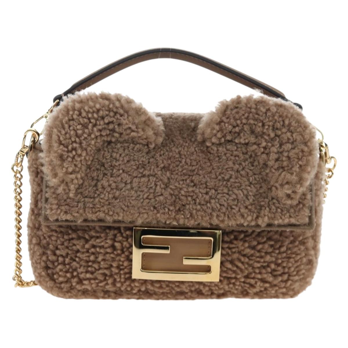 FENDI Baguette Shoulder Bag Shearing 2way Beige Gold Auth 203787SAM