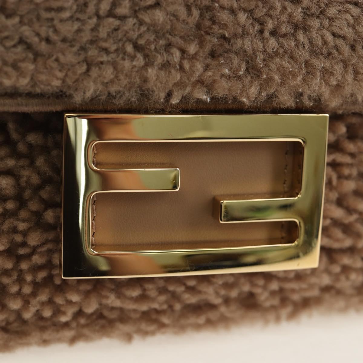FENDI Baguette Shoulder Bag Shearing 2way Beige Gold Auth 203787SAM