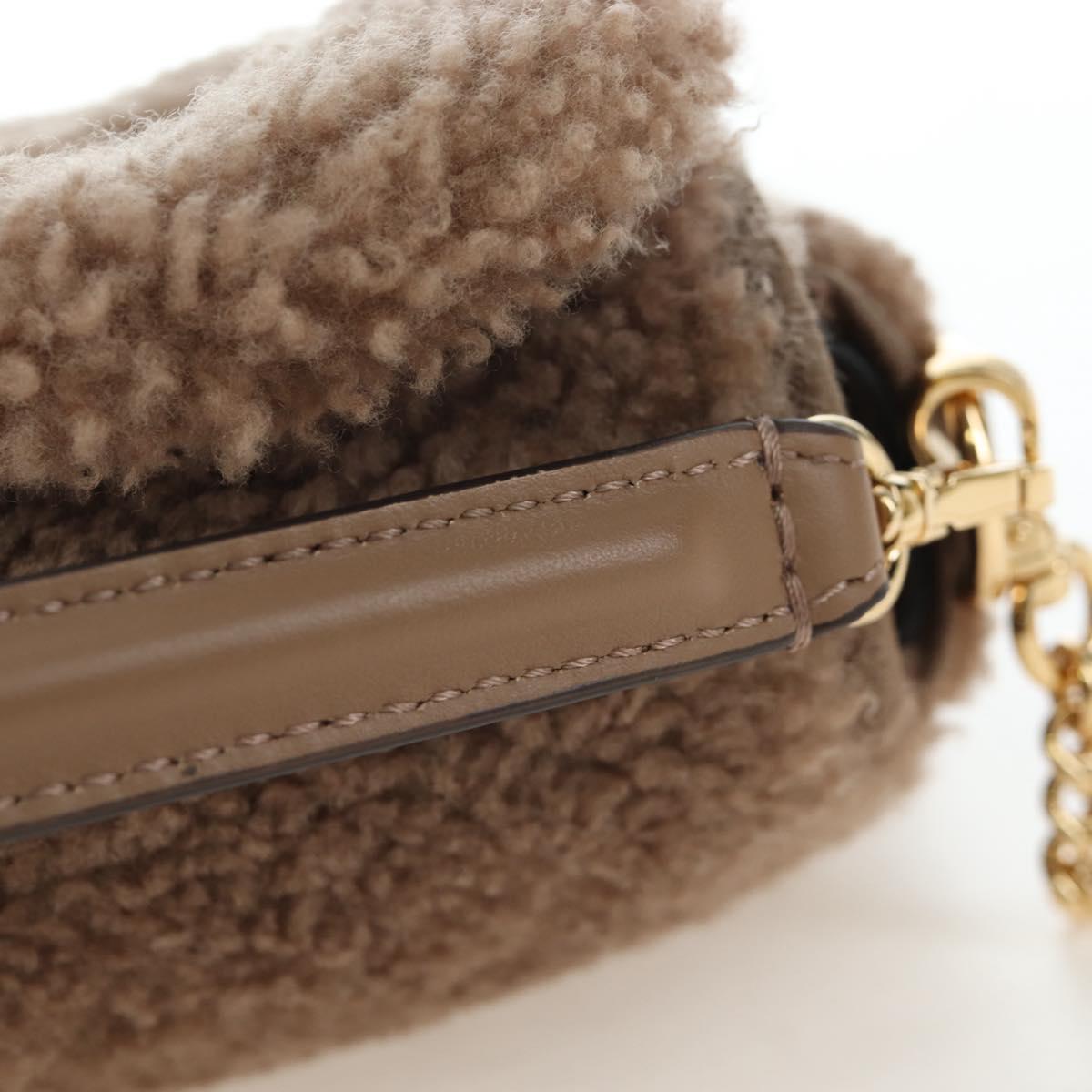 FENDI Baguette Shoulder Bag Shearing 2way Beige Gold Auth 203787SAM