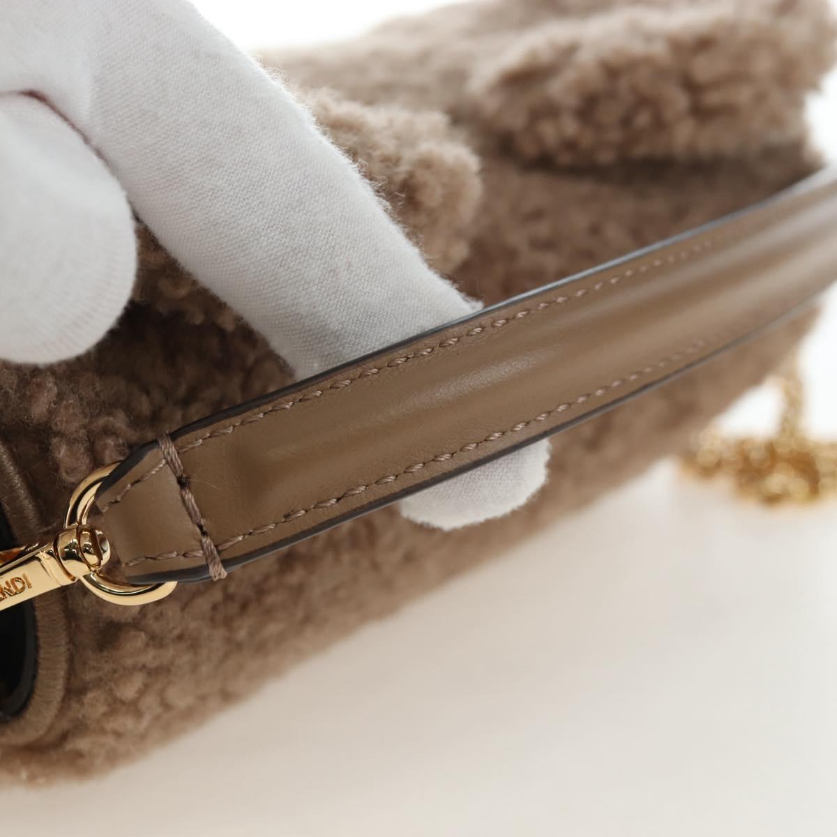 FENDI Baguette Shoulder Bag Shearing 2way Beige Gold Auth 203787SAM