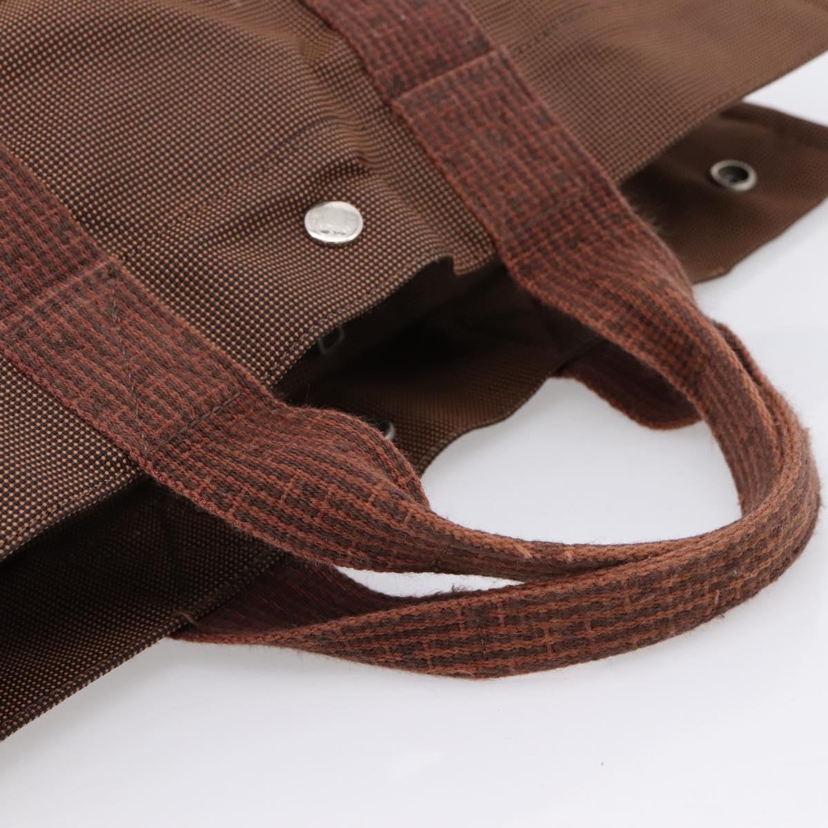 HERMES Her Line Tote MM Tote Bag Canvas Brown Silver Auth 203788