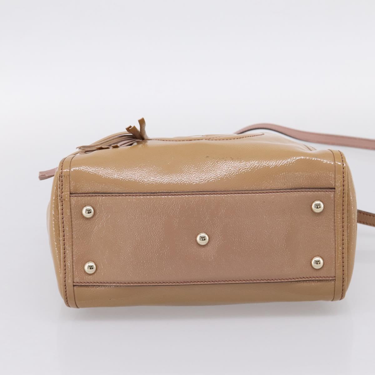 GUCCI Soho Hand Bag Patent leather 2way Beige Gold 336751 Auth 203790