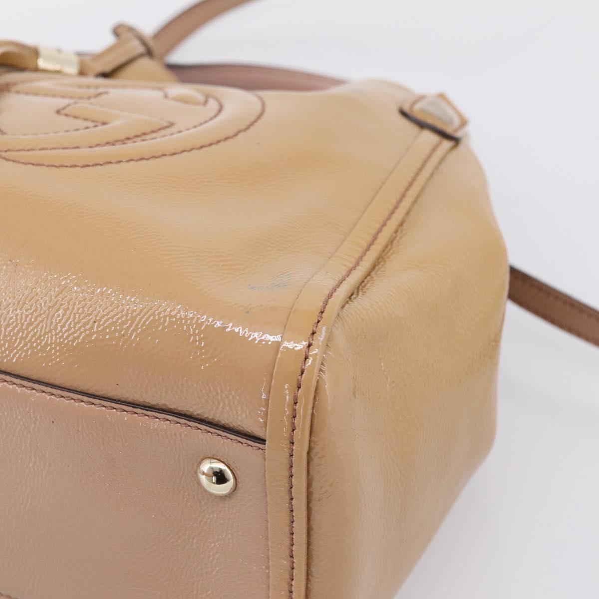 GUCCI Soho Hand Bag Patent leather 2way Beige Gold 336751 Auth 203790