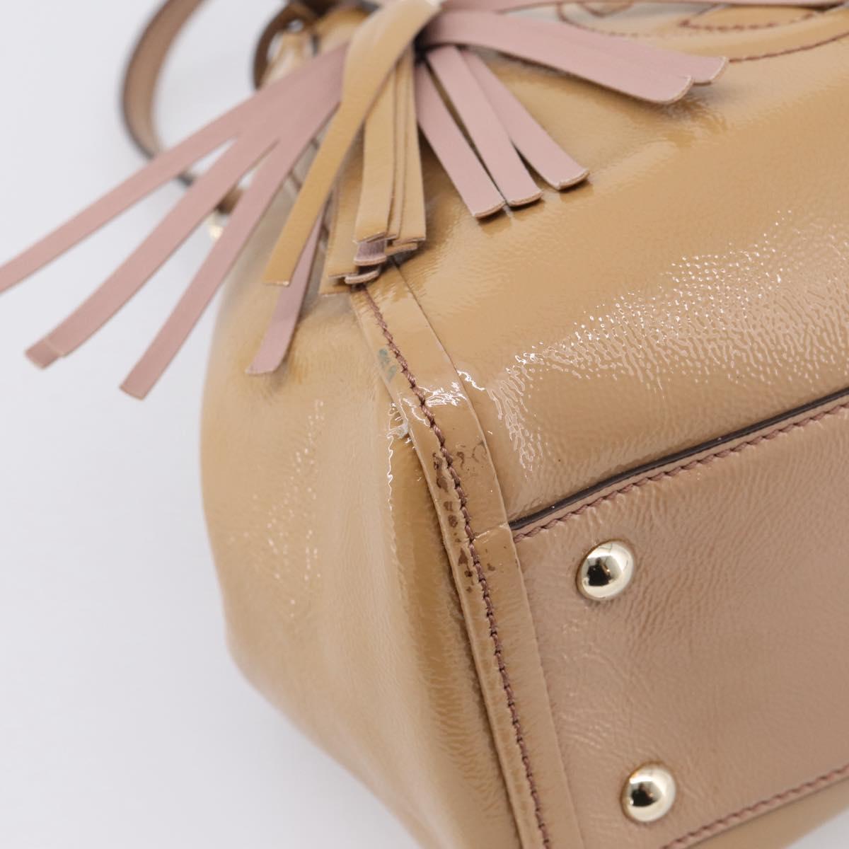 GUCCI Soho Hand Bag Patent leather 2way Beige Gold 336751 Auth 203790