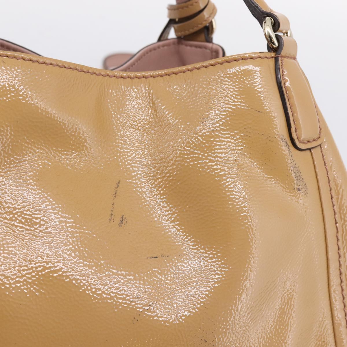 GUCCI Soho Hand Bag Patent leather 2way Beige Gold 336751 Auth 203790
