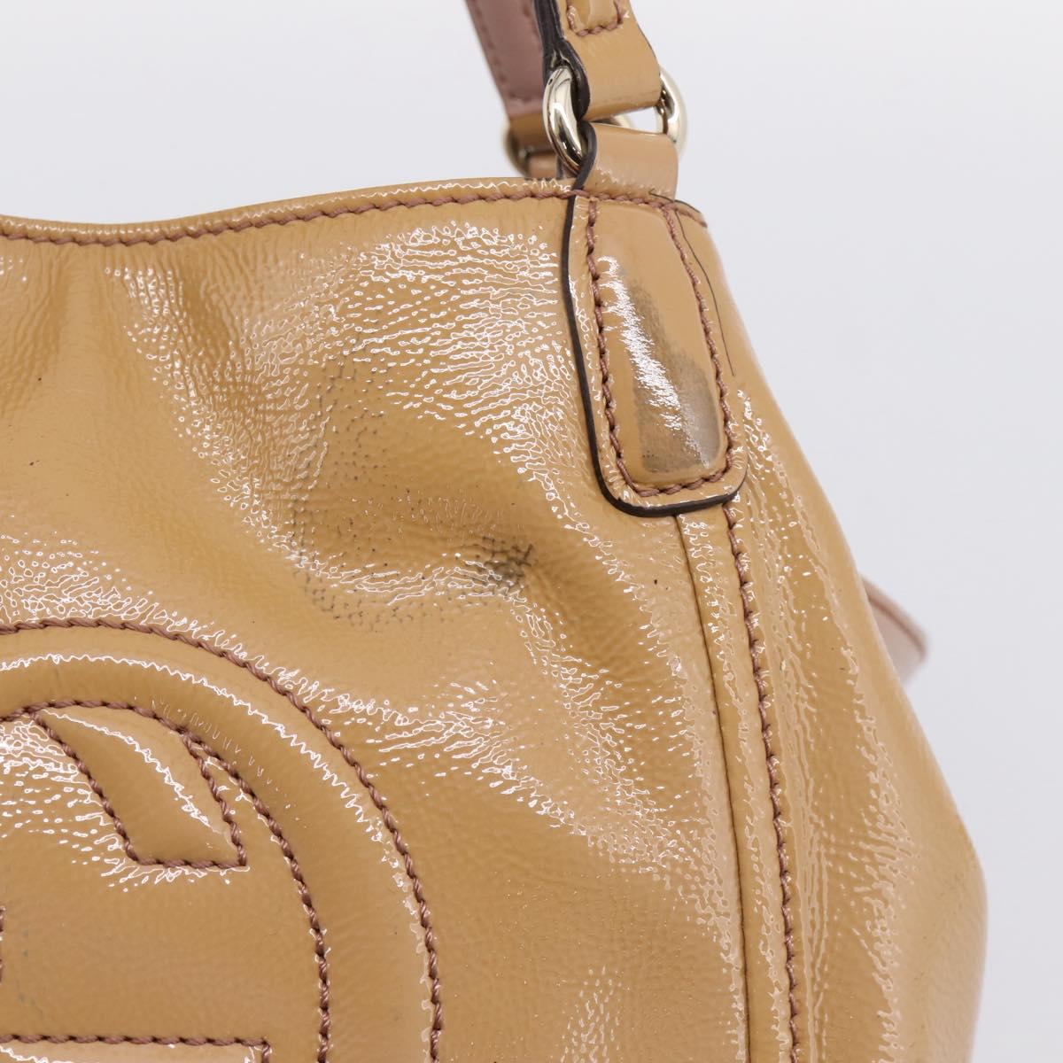 GUCCI Soho Hand Bag Patent leather 2way Beige Gold 336751 Auth 203790