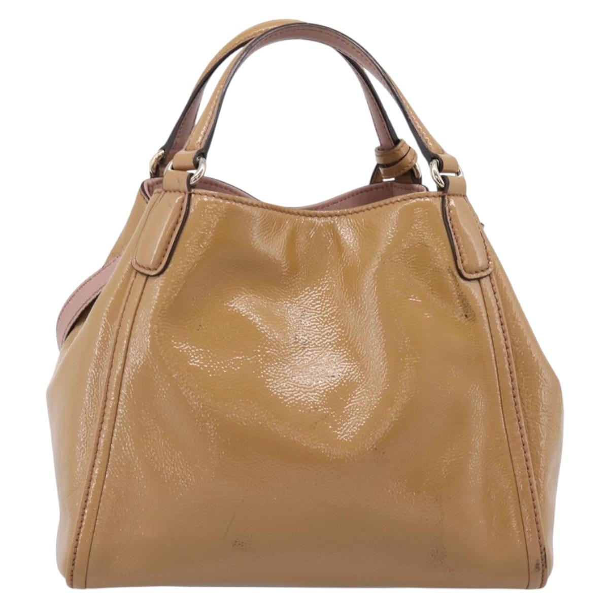 GUCCI Soho Hand Bag Patent leather 2way Beige Gold 336751 Auth 203790