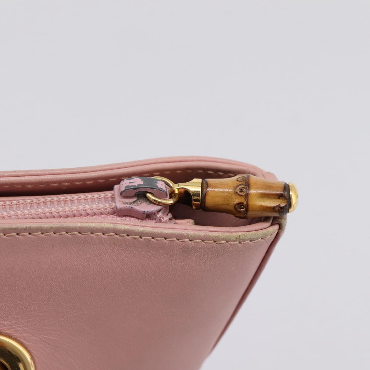 GUCCI Bamboo Chain Shoulder Bag Leather Pink Gold Auth 203792