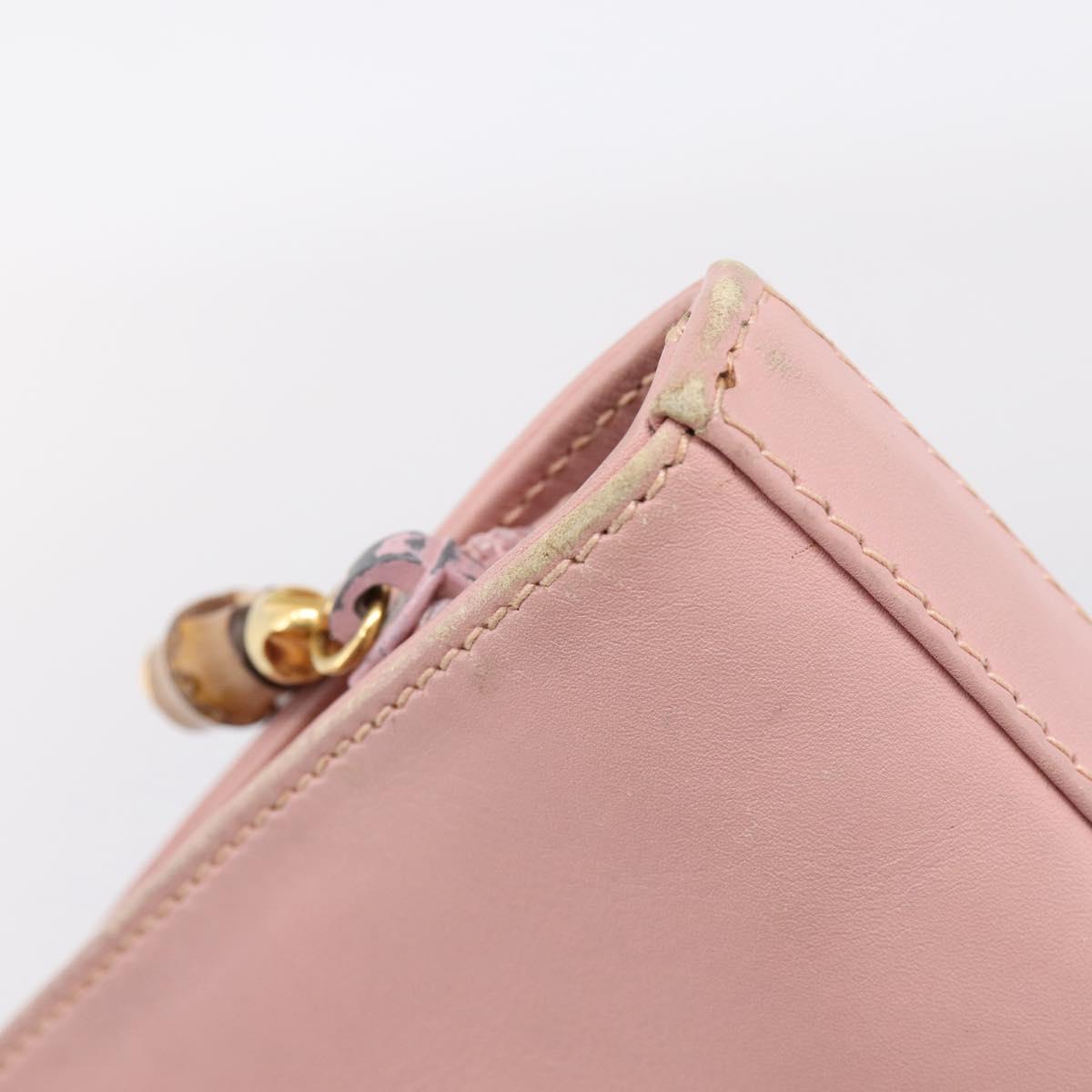 GUCCI Bamboo Chain Shoulder Bag Leather Pink Gold Auth 203792