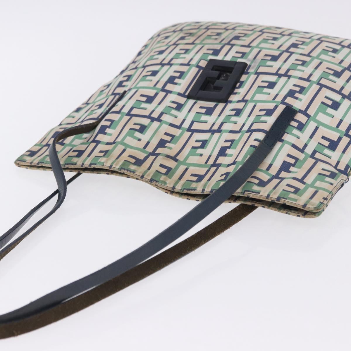 FENDI Zucca Canvas Tote Bag Green Silver Auth 203793