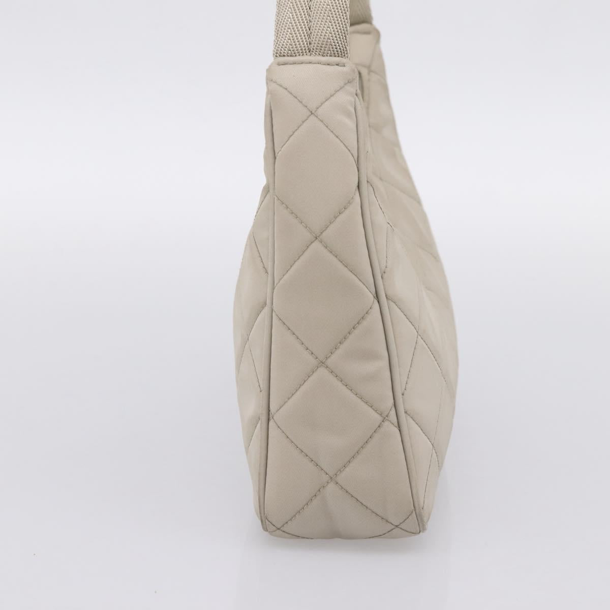 PRADA Hand Bag Nylon Beige Gold Auth 203797A