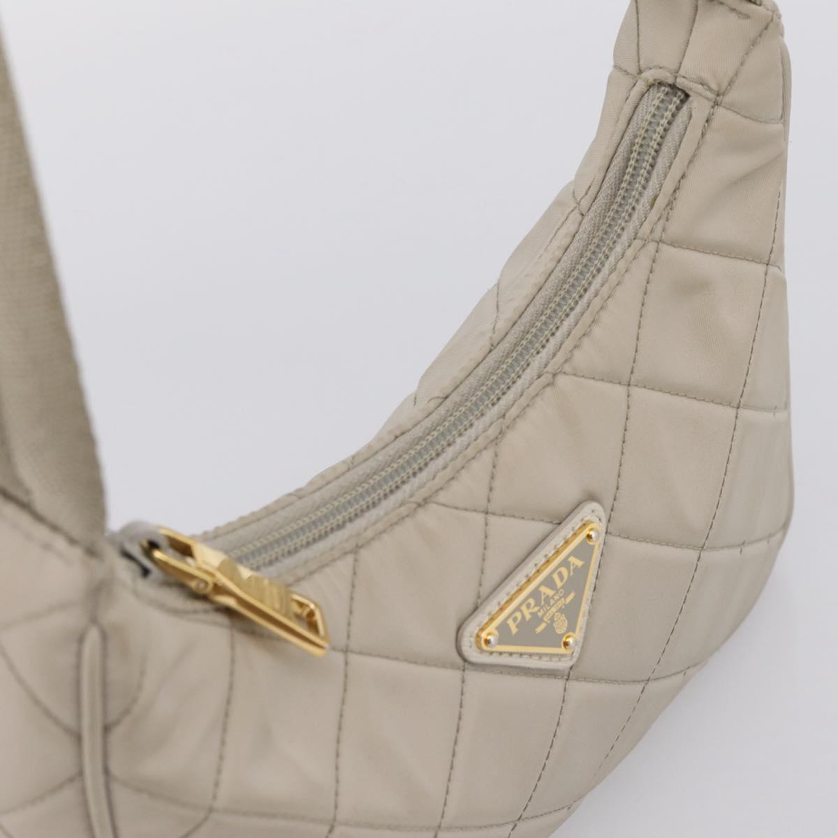PRADA Hand Bag Nylon Beige Gold Auth 203797A