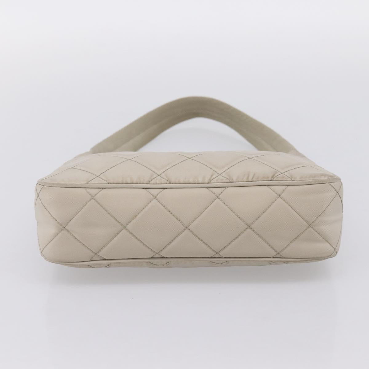 PRADA Hand Bag Nylon Beige Gold Auth 203797A