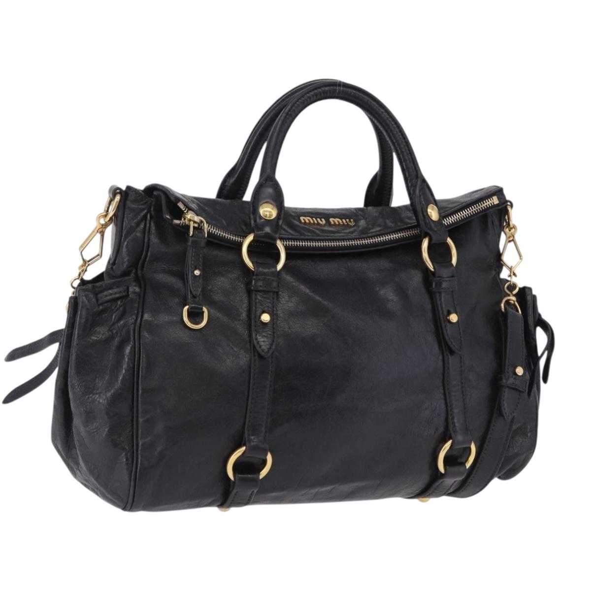 Miu Miu Hand Bag Leather 2way Black Gold Auth 203798V