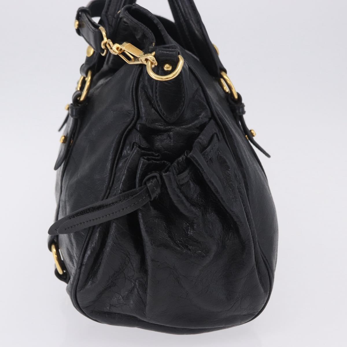 Miu Miu Hand Bag Leather 2way Black Gold Auth 203798V
