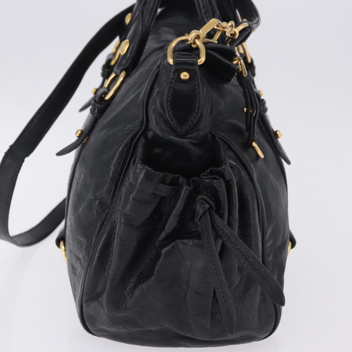 Miu Miu Hand Bag Leather 2way Black Gold Auth 203798V