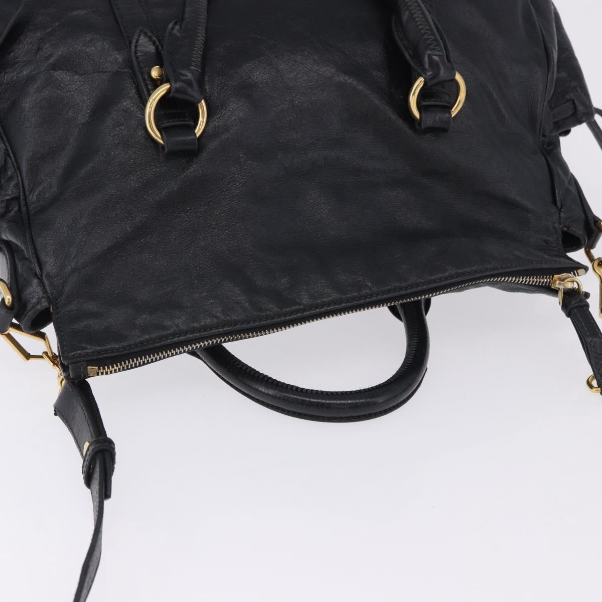 Miu Miu Hand Bag Leather 2way Black Gold Auth 203798V