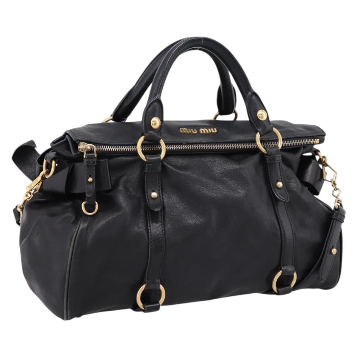 Miu Miu Hand Bag Leather 2way Black Gold Auth 203800V