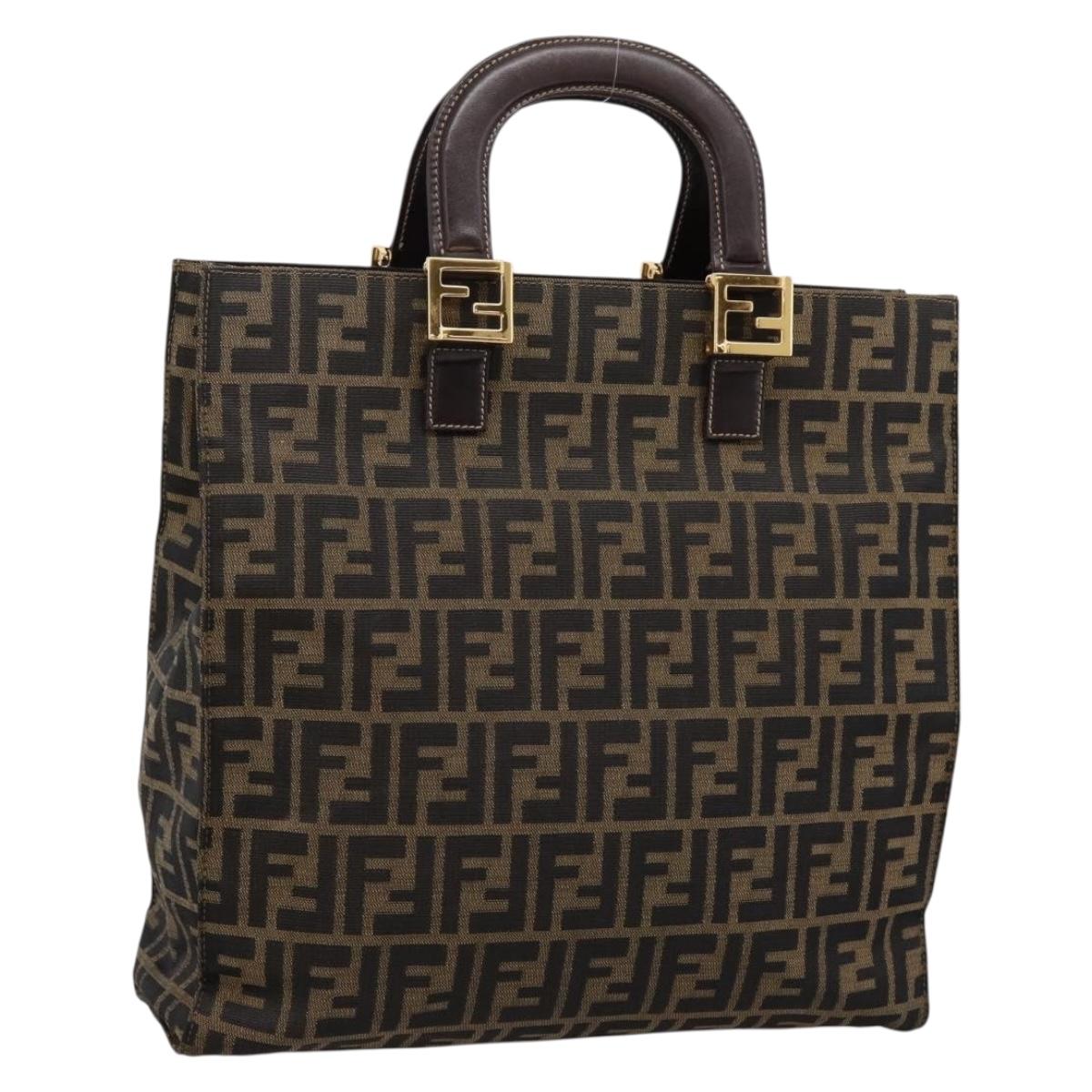 FENDI Zucca Canvas Hand Bag Black Brown Auth 203801V