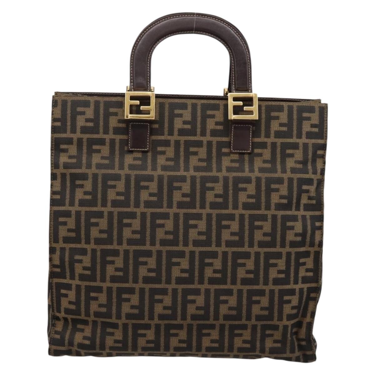 FENDI Zucca Canvas Hand Bag Black Brown Auth 203801V