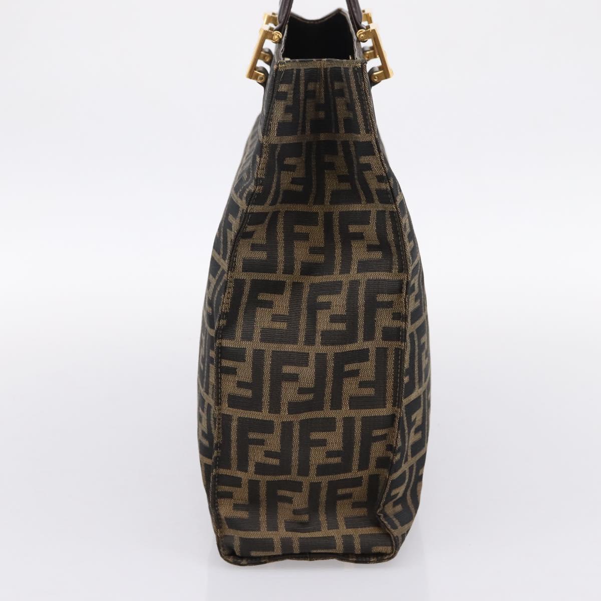 FENDI Zucca Canvas Hand Bag Black Brown Auth 203801V