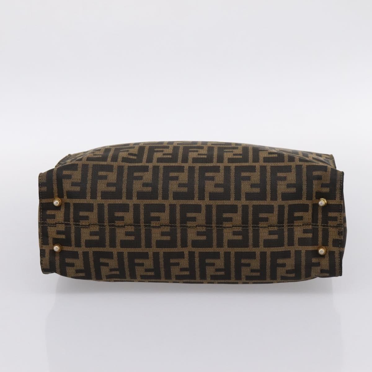 FENDI Zucca Canvas Hand Bag Black Brown Auth 203801V
