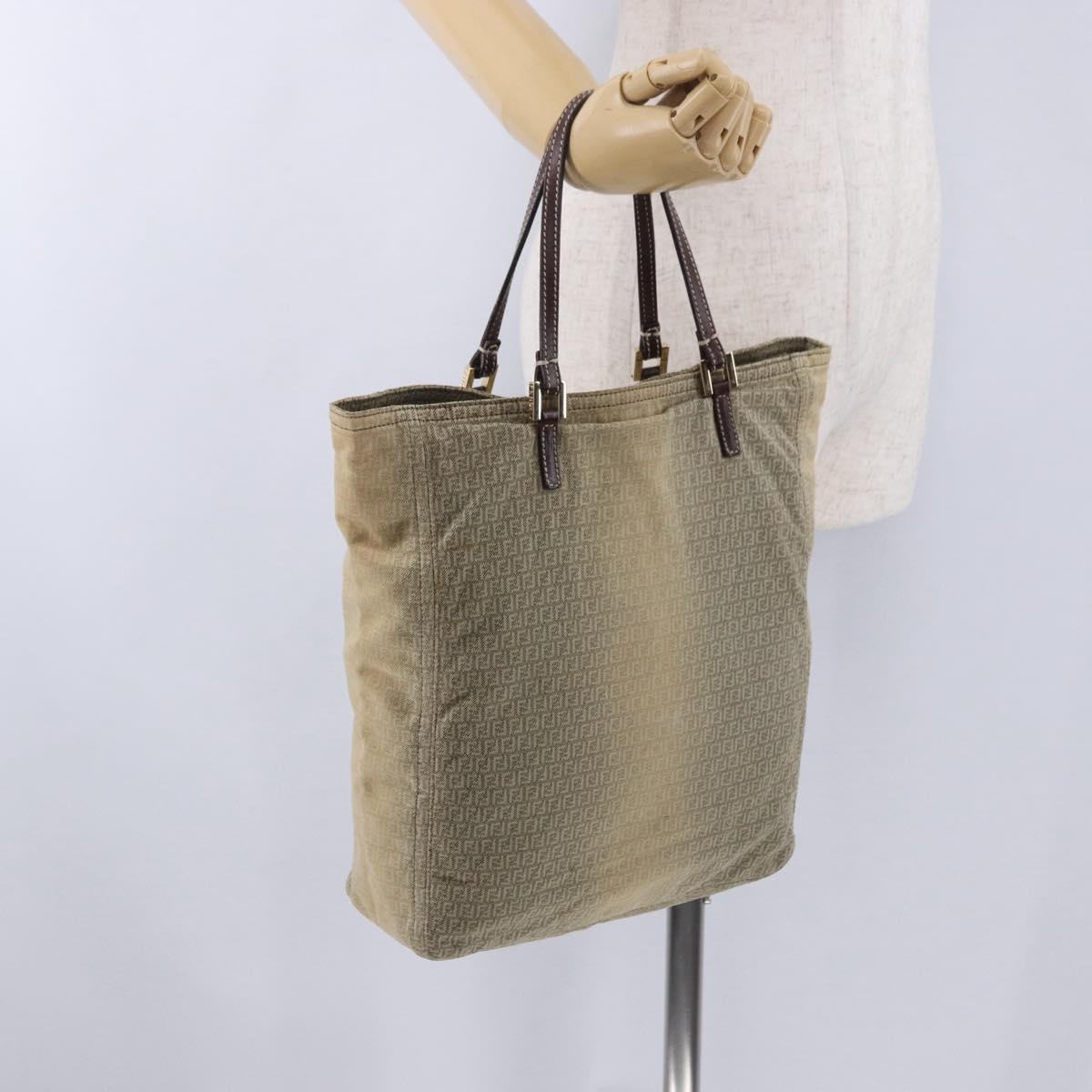 FENDI Zucchino Canvas Tote Bag Beige Auth 203802