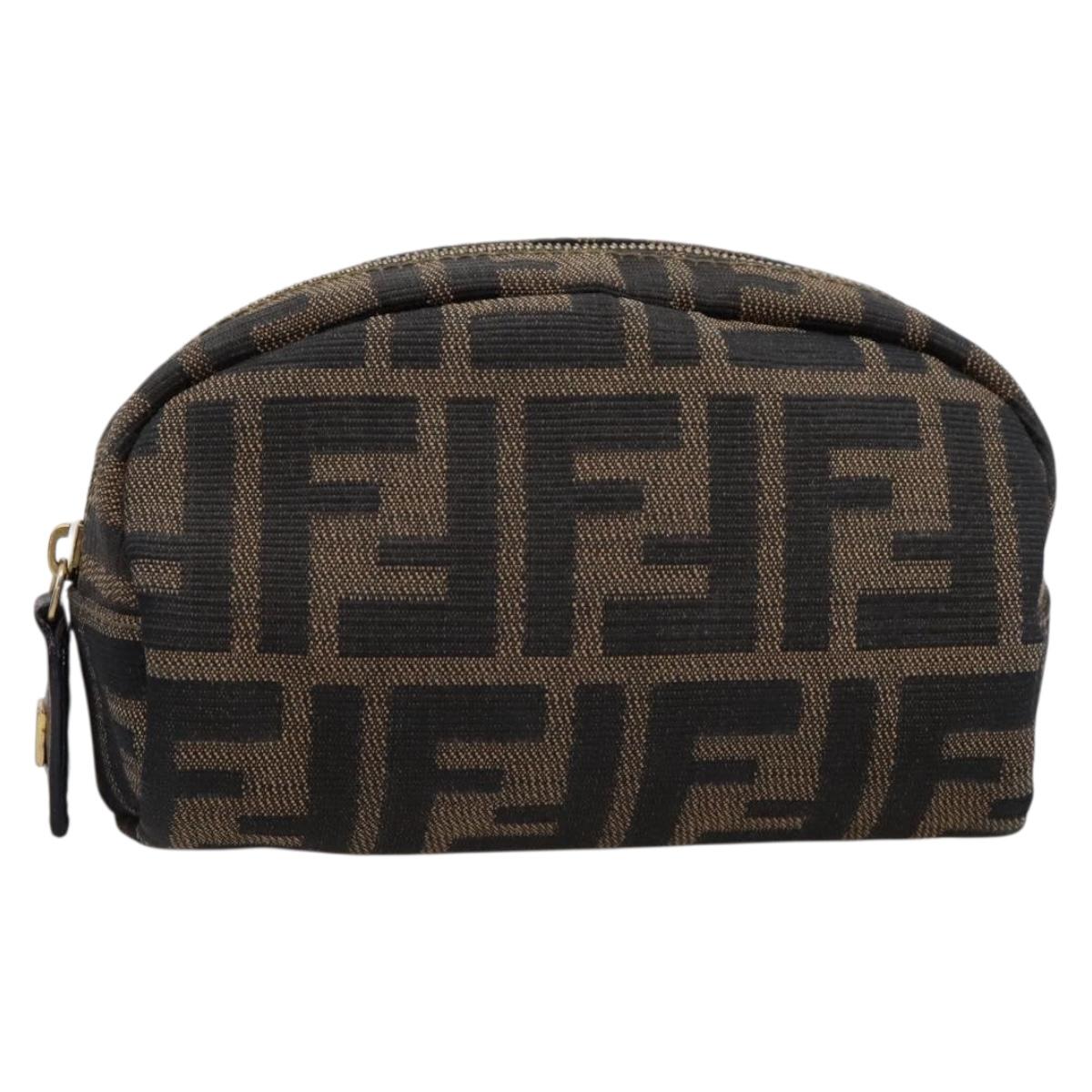 FENDI Zucca Canvas Pouch Brown Black Auth 203810