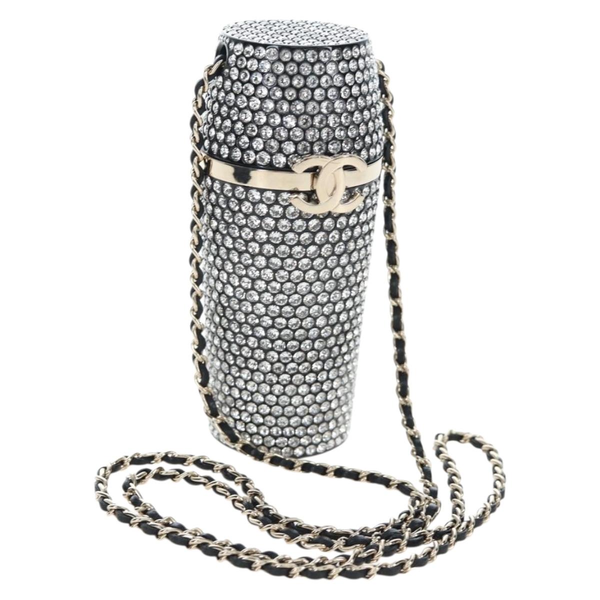 CHANEL Rhinestone Lipstick Case Cosmetic Pouch metal Silver CC Auth 203813M