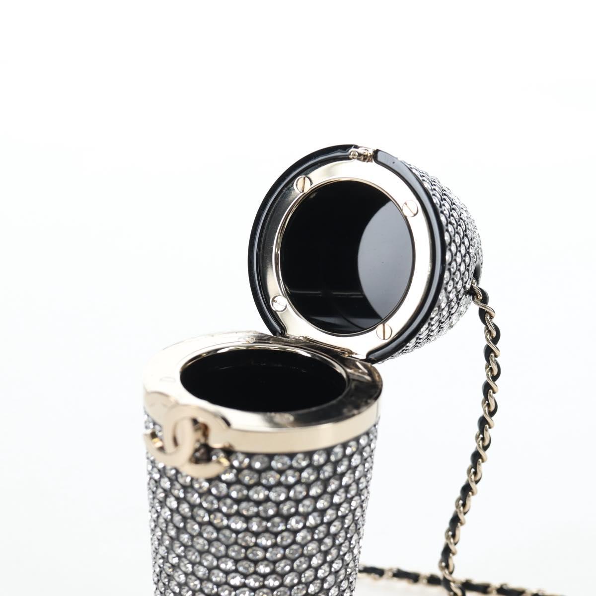 CHANEL Rhinestone Lipstick Case Cosmetic Pouch metal Silver CC Auth 203813M