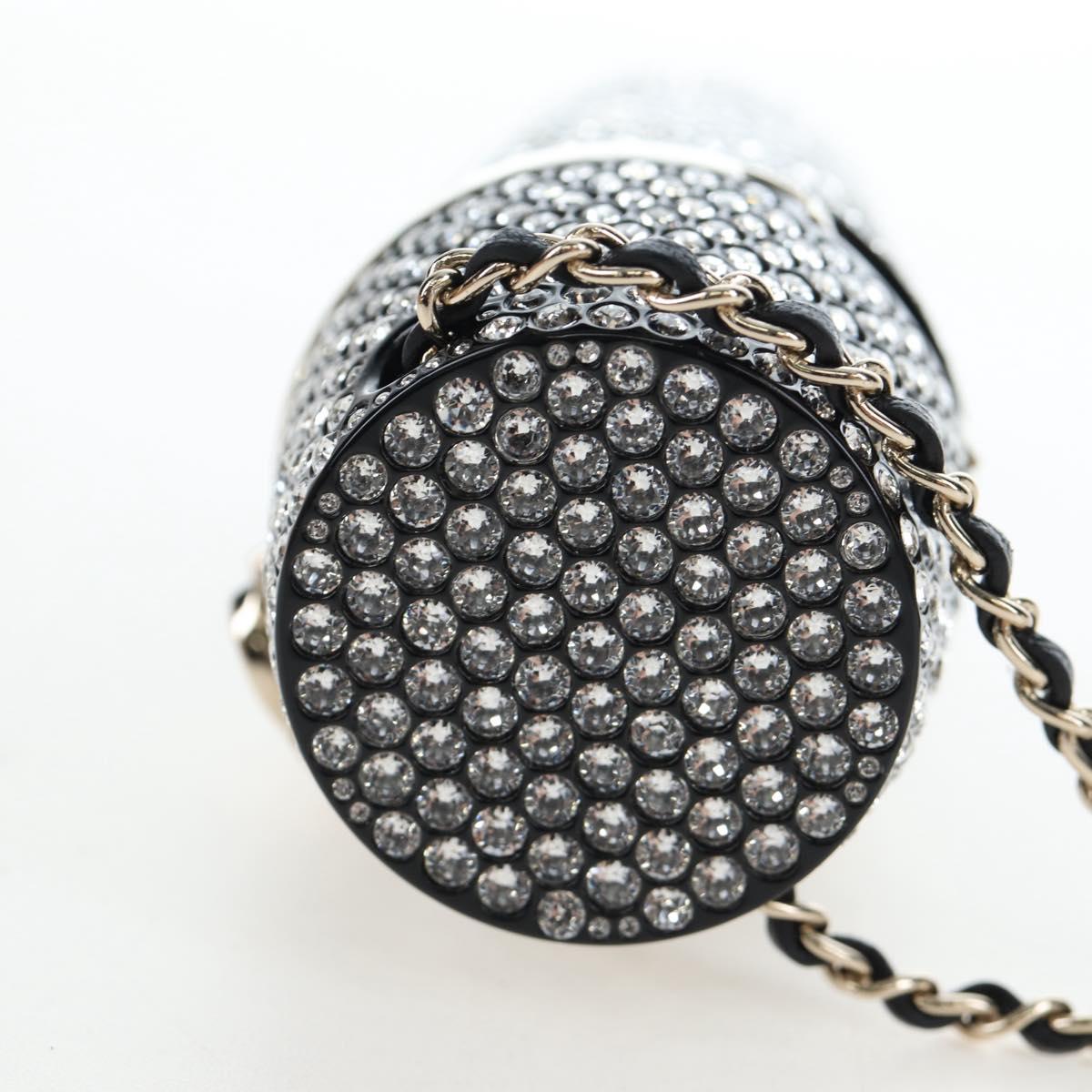 CHANEL Rhinestone Lipstick Case Cosmetic Pouch metal Silver CC Auth 203813M