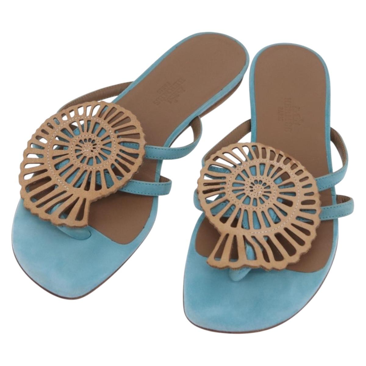 HERMES Sandals Suede 36 Light Blue Auth 203814V