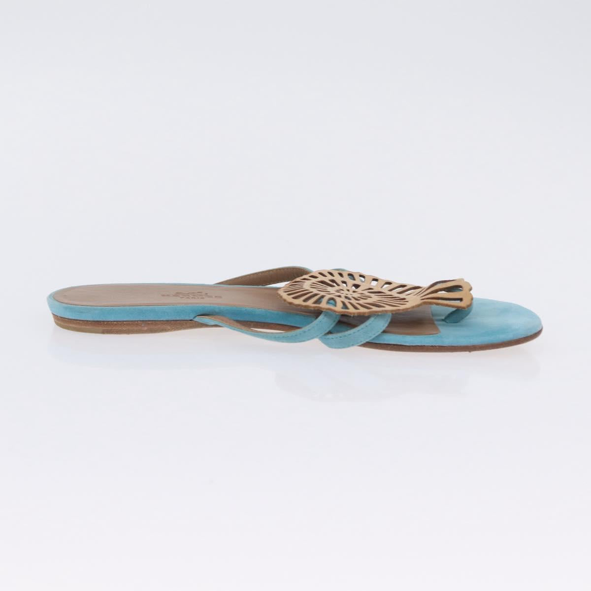 HERMES Sandals Suede 36 Light Blue Auth 203814V