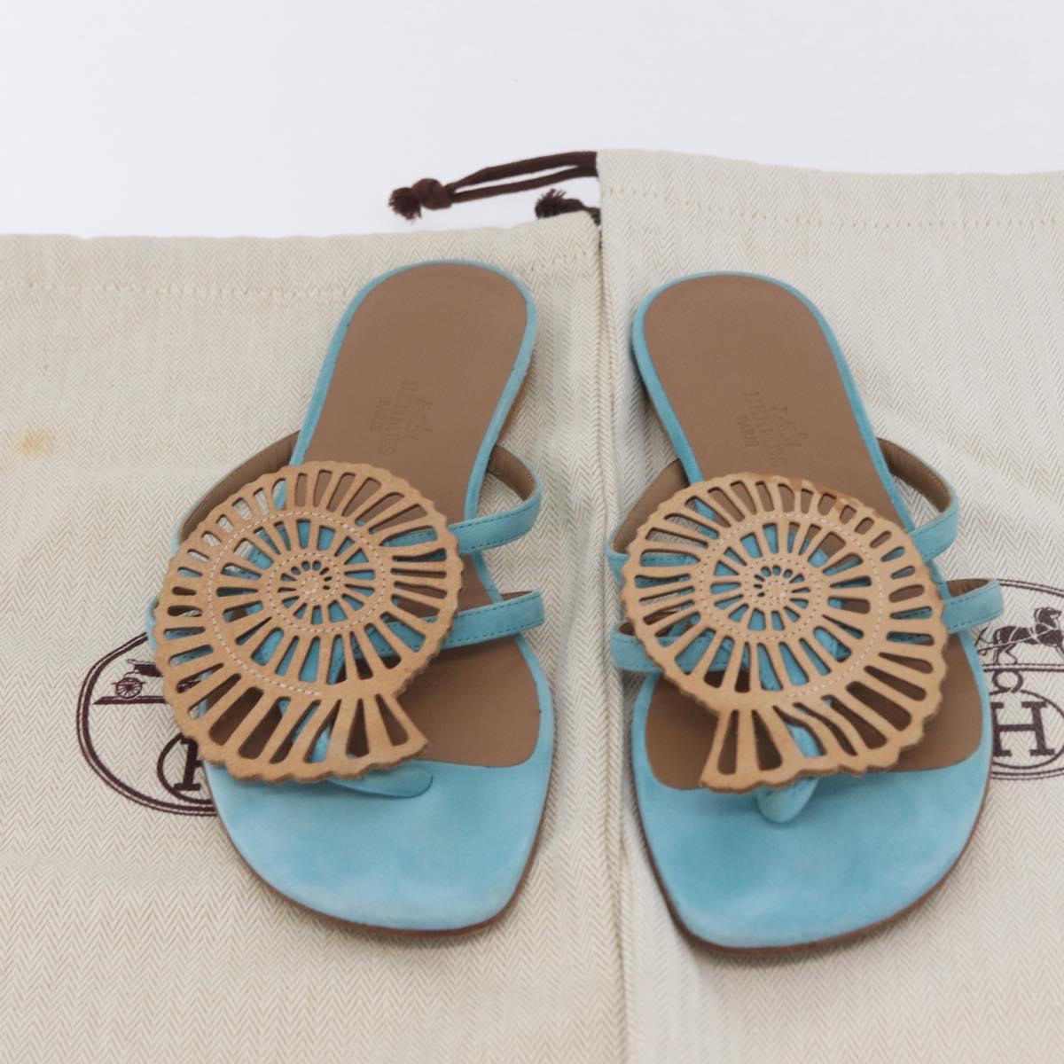 HERMES Sandals Suede 36 Light Blue Auth 203814V